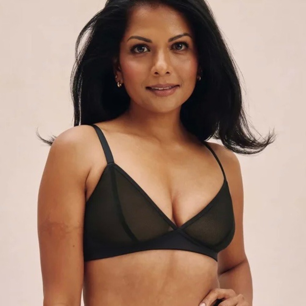 Knix Mesh Deep V Bralette Bra Wireless Sheer Black Women's Small Minimalist